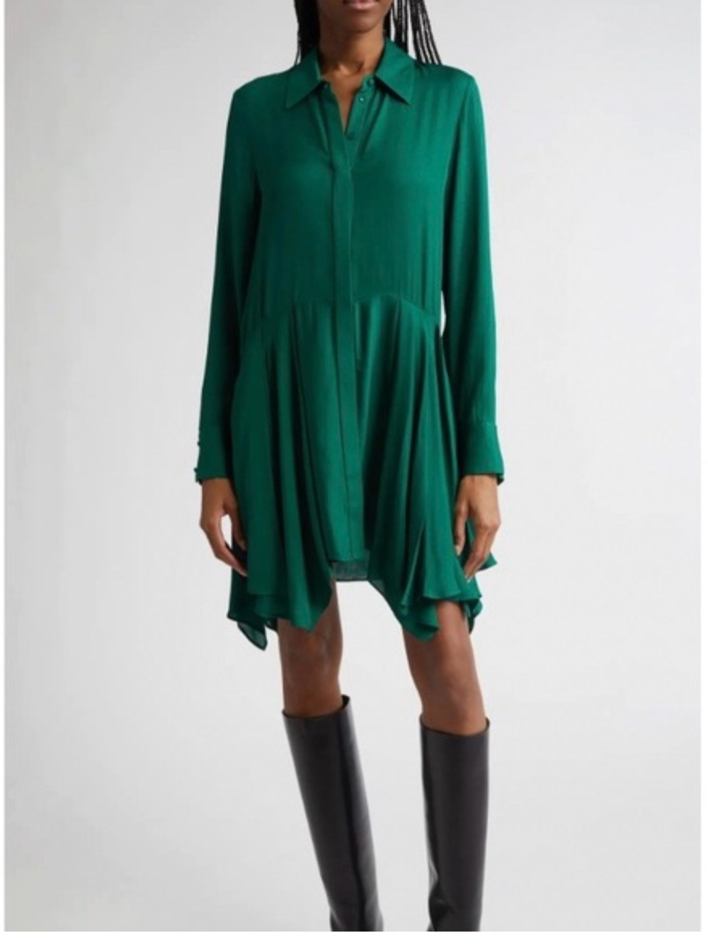 Alice + Olivia Emerald Green Long-Sleeve Shirt Dress